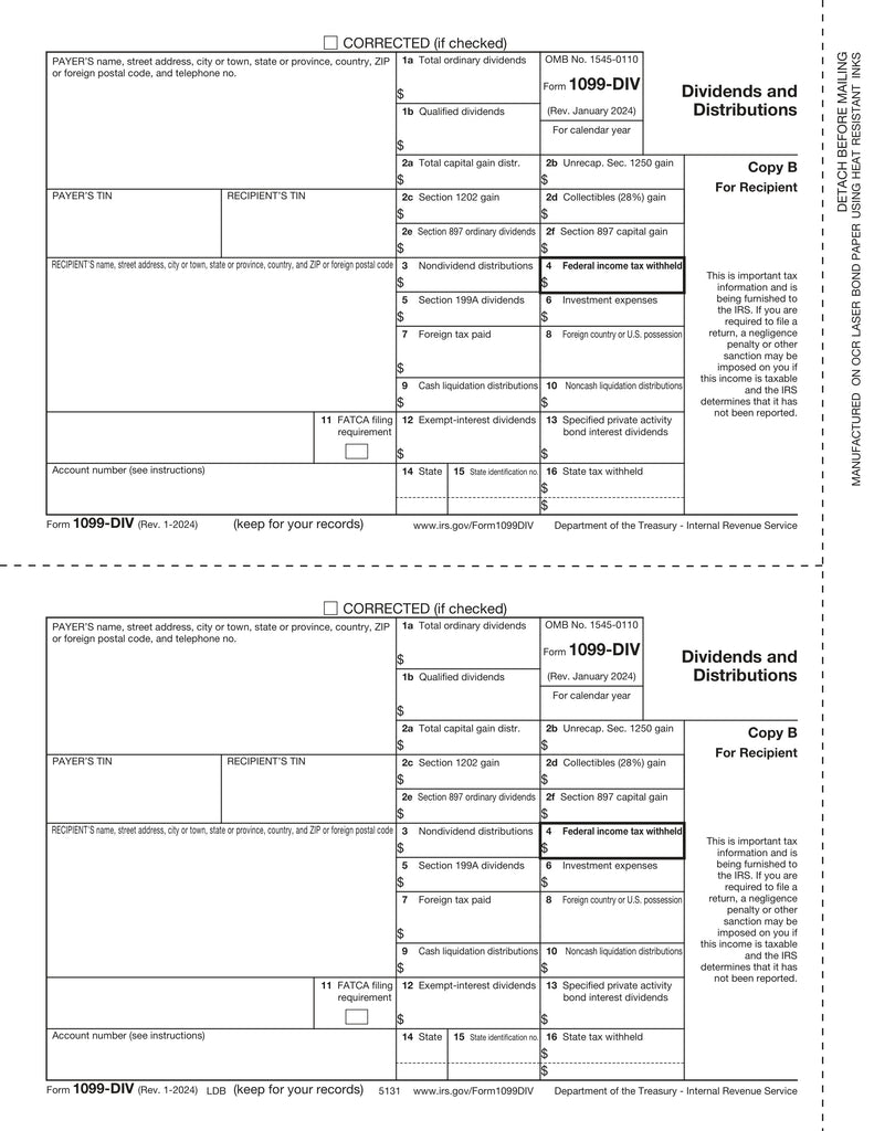1099-DIV, 2-Up, Recipient Copy B