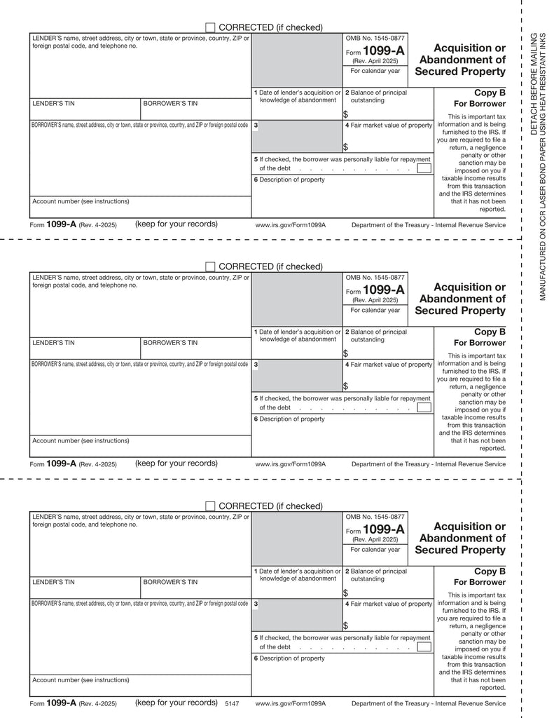 1099-A, 3-Up, Borrower Copy B