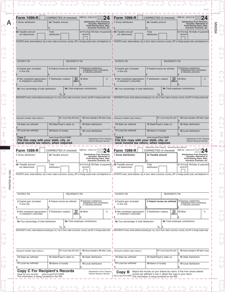1099-R, 4-Up Box, Two-Copy 2, Copy B and C, V-Fold, 11 1099-R, 4-Up Box, Two-Copy 2, Copy B and C, V-Fold, 11
