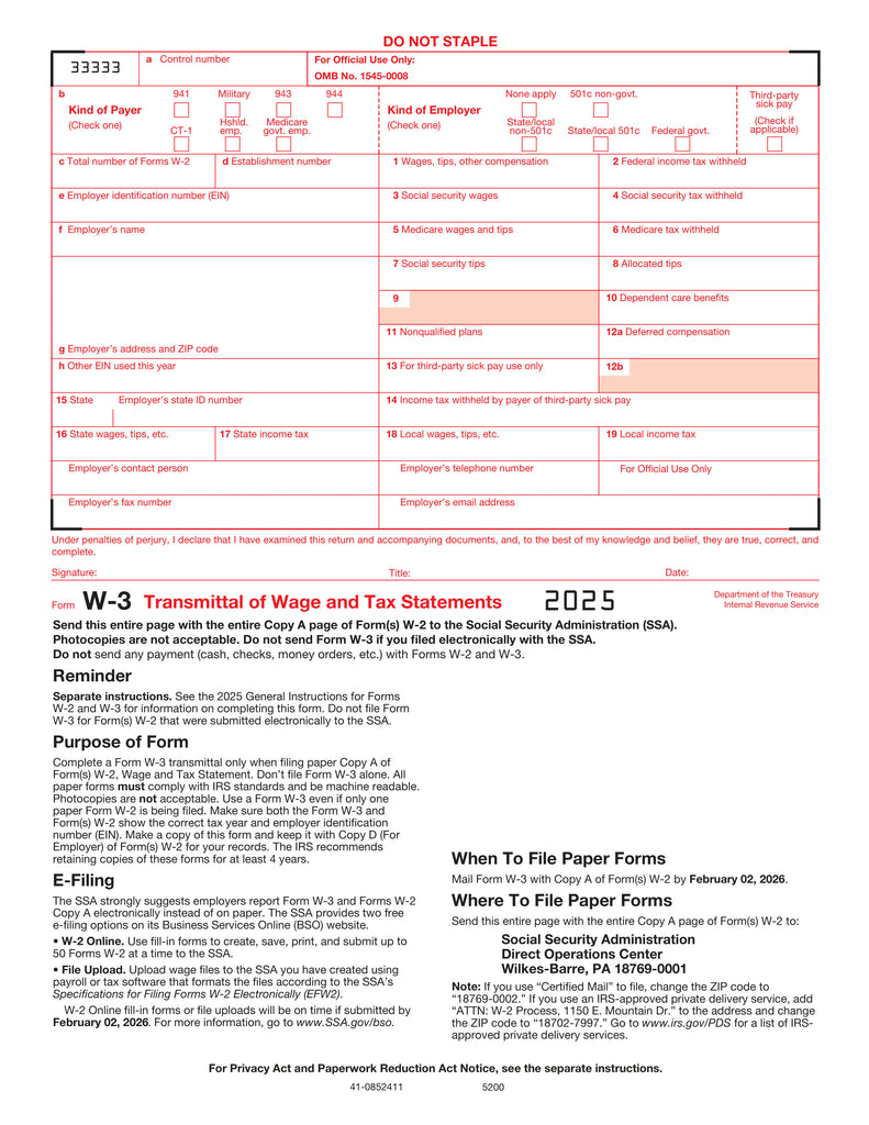 W-3 Transmittal of Income