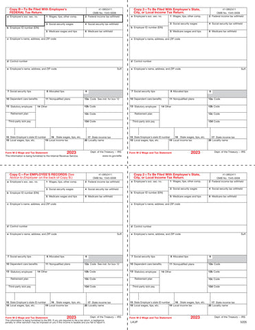 W-2, 4-Up Box, Employee Copy B,C,2 and 2 or Extra Copy