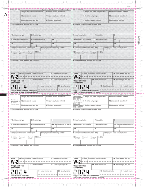 W-2, Employee Copy B,C,2 and 2 or Extra Copy, 4-Up Box, 11