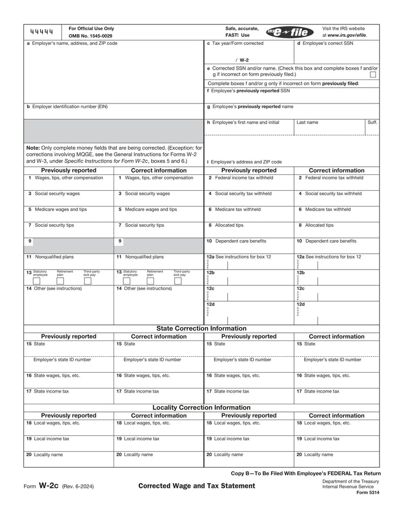 W-2C Employee Copy B, Corrected Income