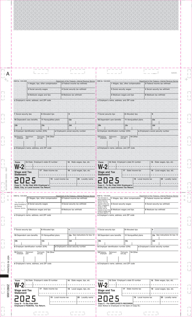 W-2 Copies B,C,2,2, 4-Corner, EZ-Fold Duplex, 14", (500 Forms)