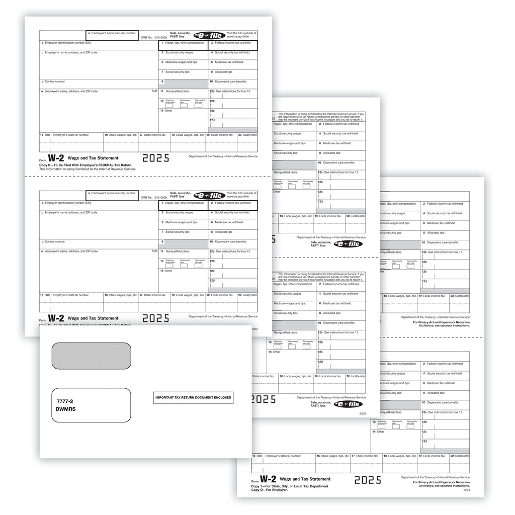 W-2 Set, 5-Part, 2-Up with Envelopes
