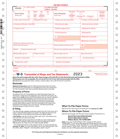 W-3 Transmittal of Income, 2-Part, 1-Wide Carbonless