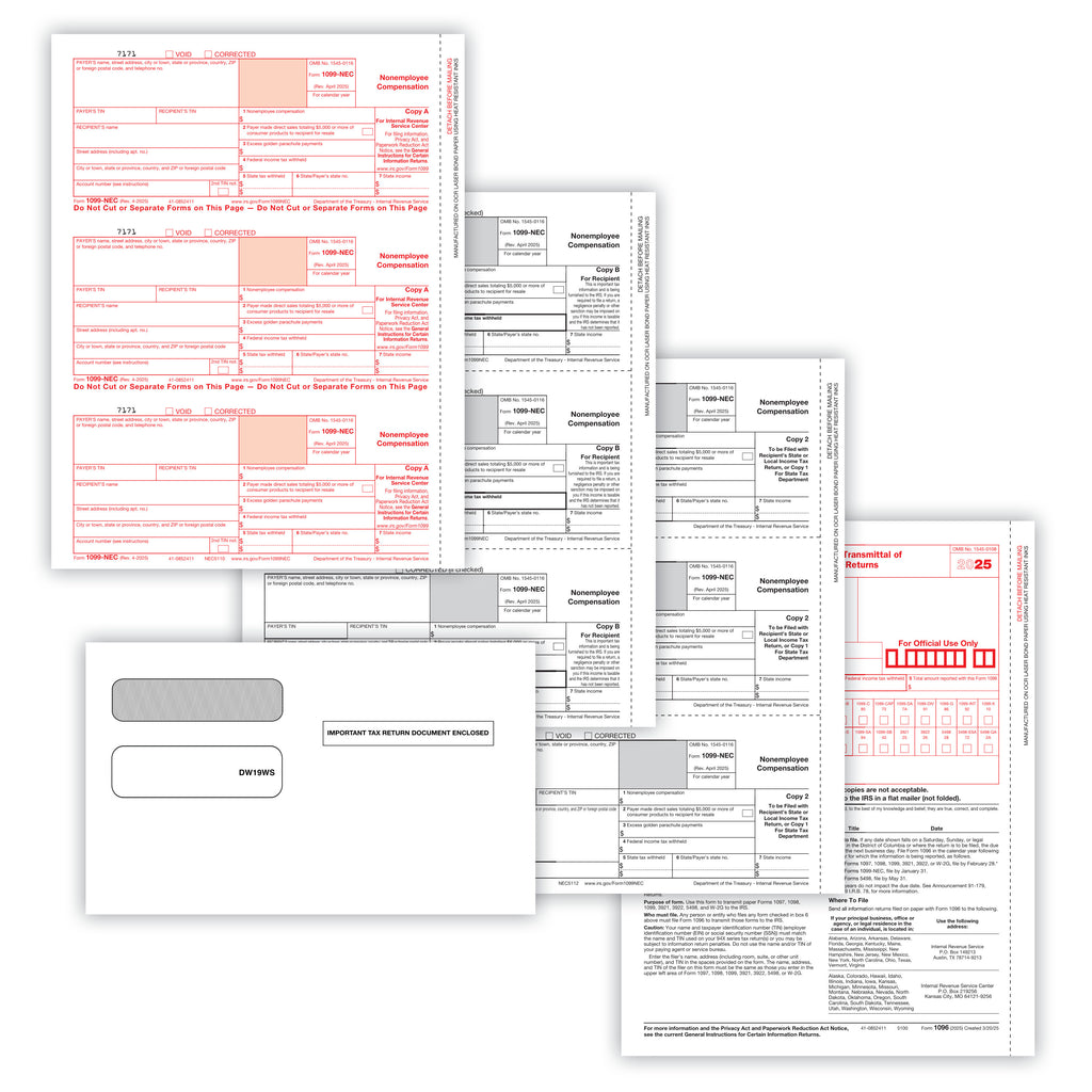 1099-NEC Set, 3-Part with Envelopes