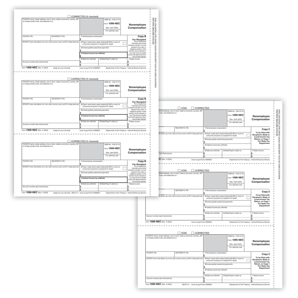 1099-NEC Set, 3-Part, 3-Up, Electronic Filing