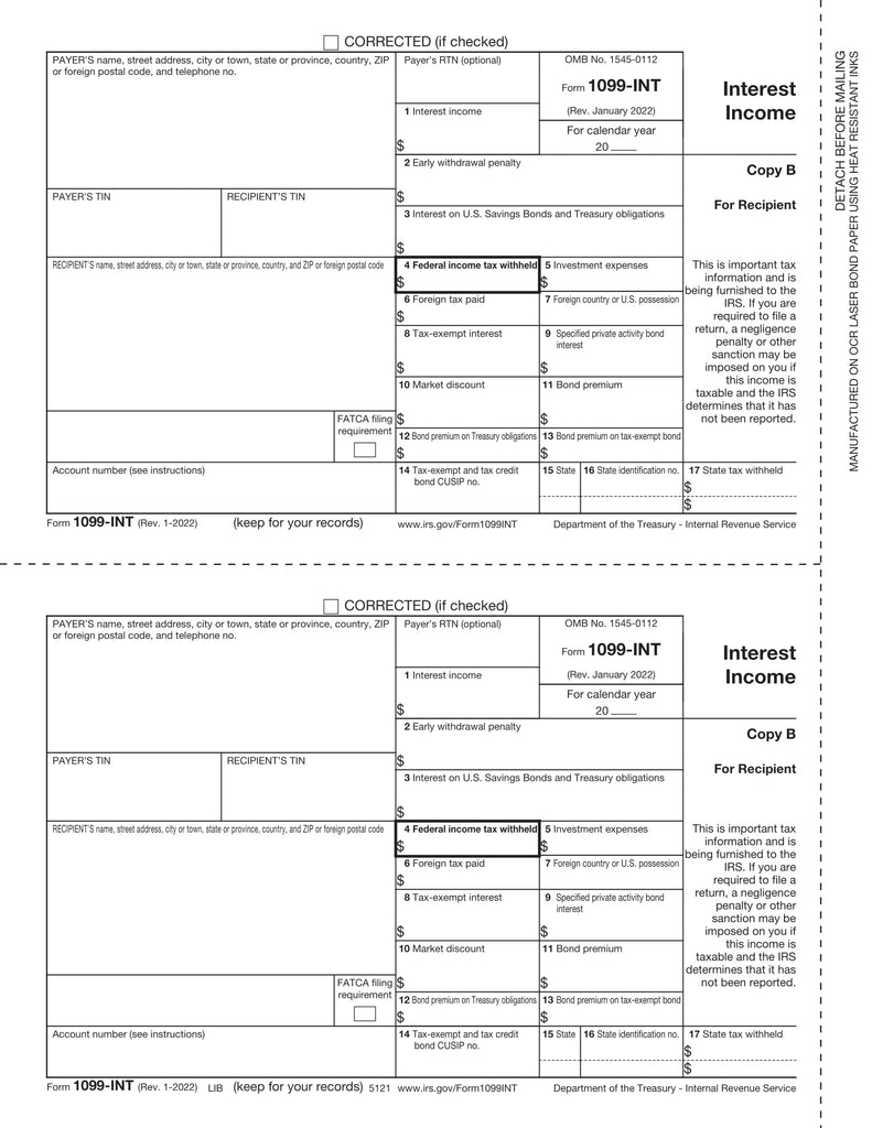 1099-INT, 2-Up, Recipient Copy B