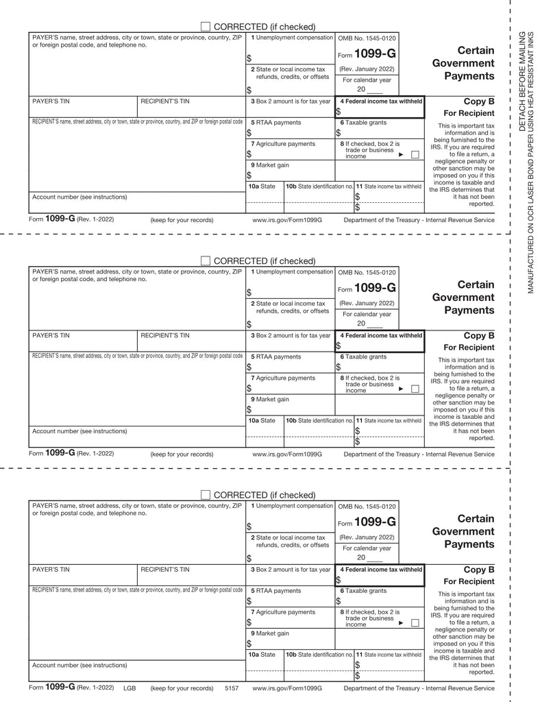 1099-G, 3-Up, Rec Copy B