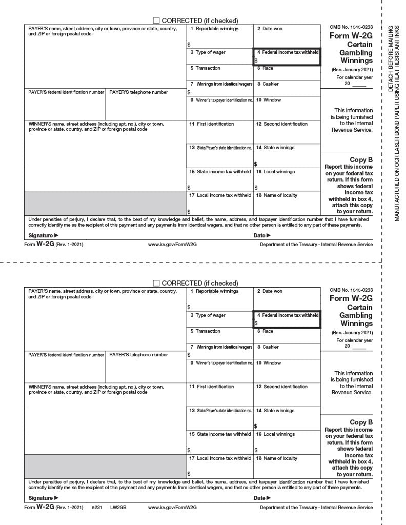 W-2G, Gambling Winnings, Copy B (DATELESS)