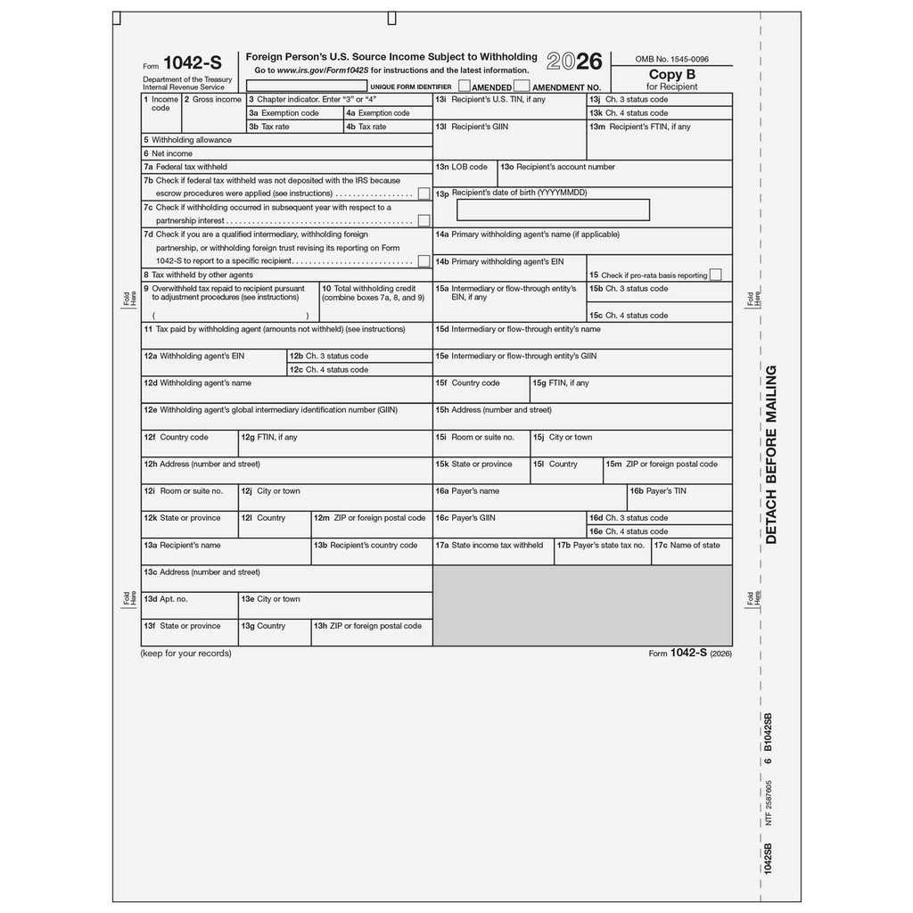2025 1042S Recipient Copy B, Foreign Person's U.S. Source Withholding
