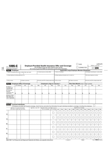 1095-C "Employer/Employee" Copy Employer-Provided Health Insurance Offer & Coverage