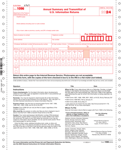 1096, 2-Part, 1-Wide, Annual Summary & Transmittal, Continuous