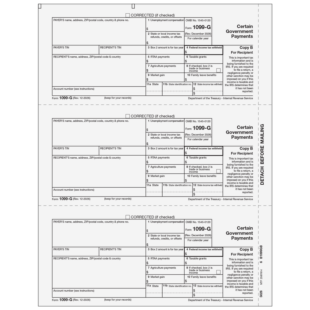 1099-G, 3-Up, Rec Copy B