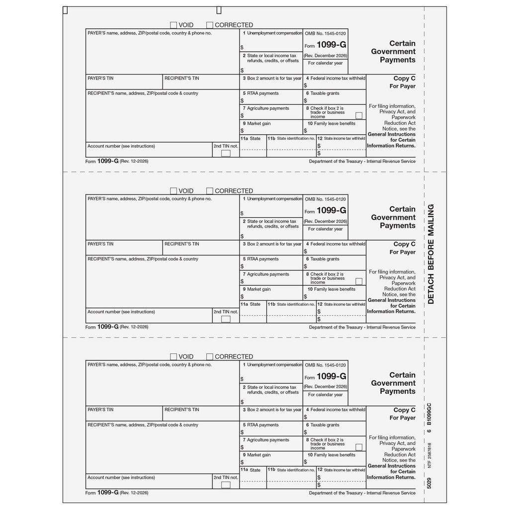 1099-G, 3-Up, Payer or State Copy C