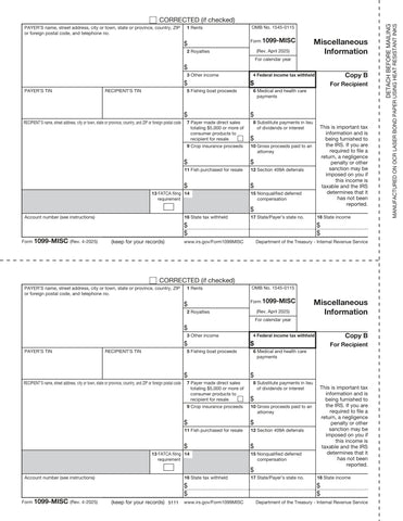 1099-MISC, 2-Up, Recipient Copy B