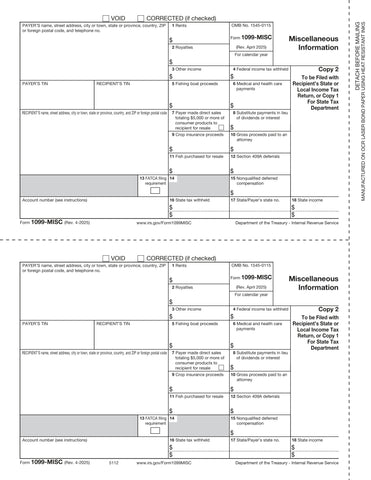 1099-MISC 2-Up, Payer/State Copy C