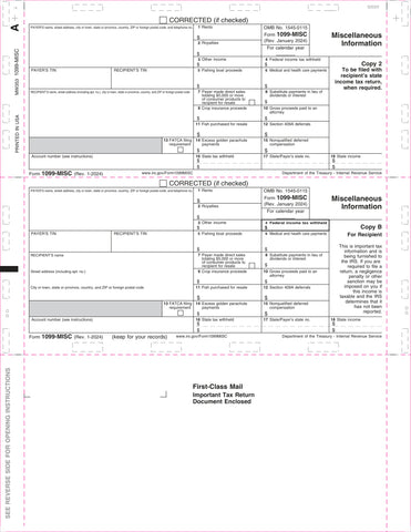 1099-MISC, 2-Up Horizontal, Copy B & 2, Z-Fold, 11" (500 Forms)
