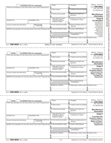 1099-MISC, Rec Copy B, Payer/State Copy C & State/Extra File Copy
