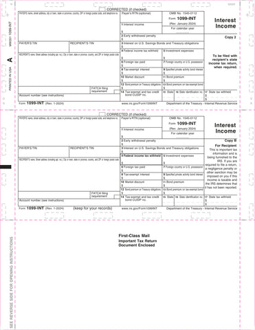 1099 Interest Tax Form - Pressure Seal - Copy B