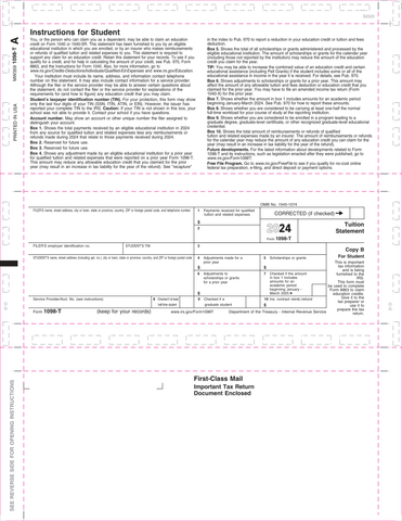 1098-T, Copy B, Z-Fold, 11" (500 Forms)