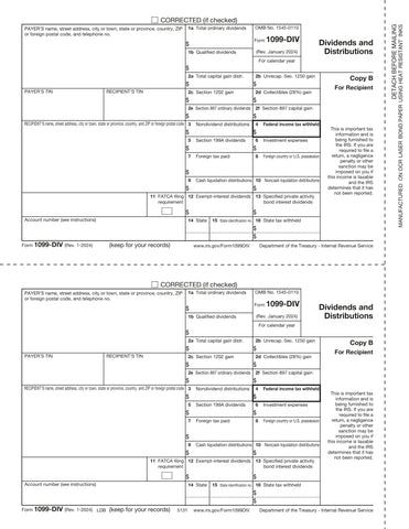1099-DIV, 2-Up, Recipient Copy B