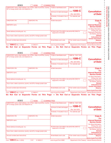 1099-C, 3-Up, Federal Copy A
