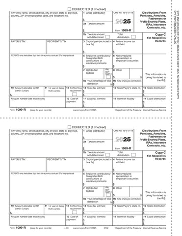 1099-R, 2-Up, Rec Copy C and/or State, City or Local Copy