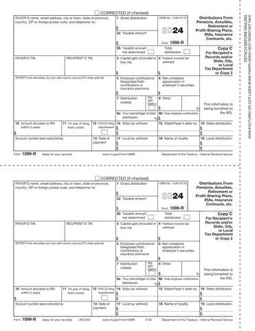 1099-R, 2-Up, Rec Copy C and/or State, City or Local Copy