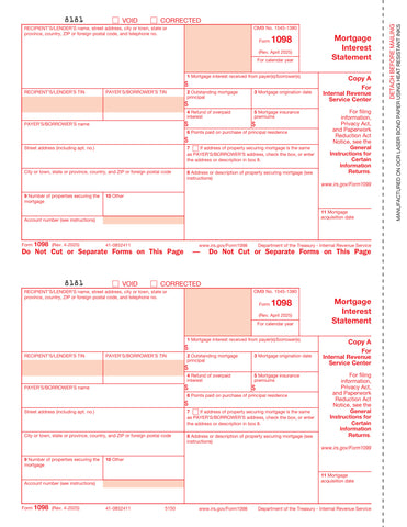 1098-Mortgage Interest, 2-Up, Fed Copy A