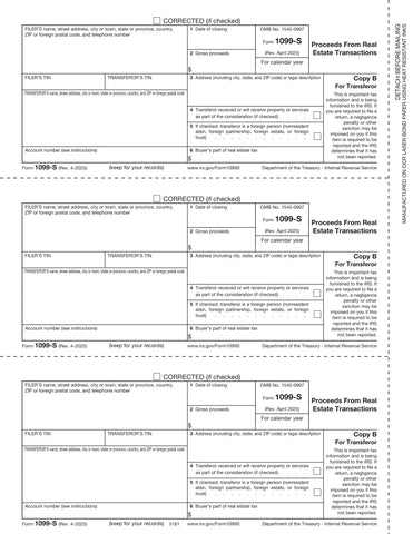 1099-S, 3-Up, Transferor Copy B, Proceeds from Real Estate Transactions