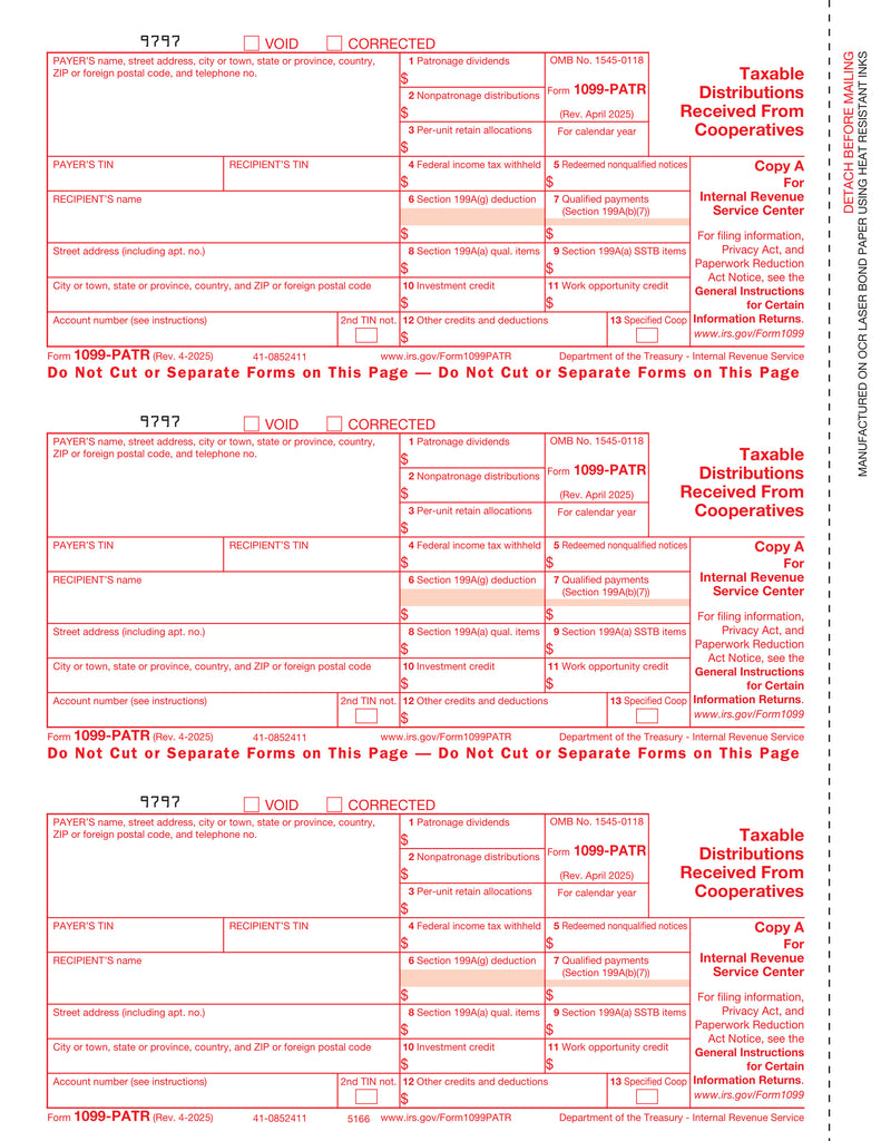 1099-PATR, 3-Up, Fed Copy A (Patronage)