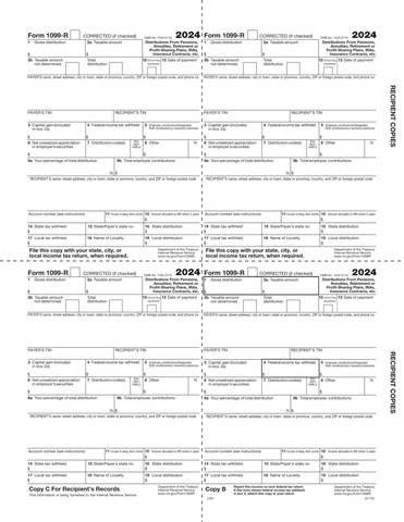 1099-R, 4-Up Box, Recipients Copy B, C and 2 File Copies