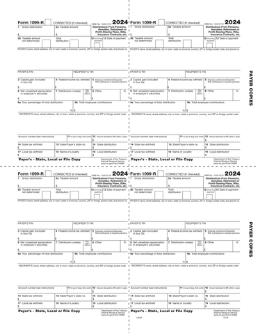 1099-R, 4-Up Box, Payer, State, Local, or File Copy