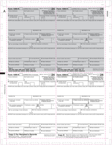 1099-R, 4-Up Box, Two-Copy 2, Copy B and C, V-Fold, 11" (500 Forms)