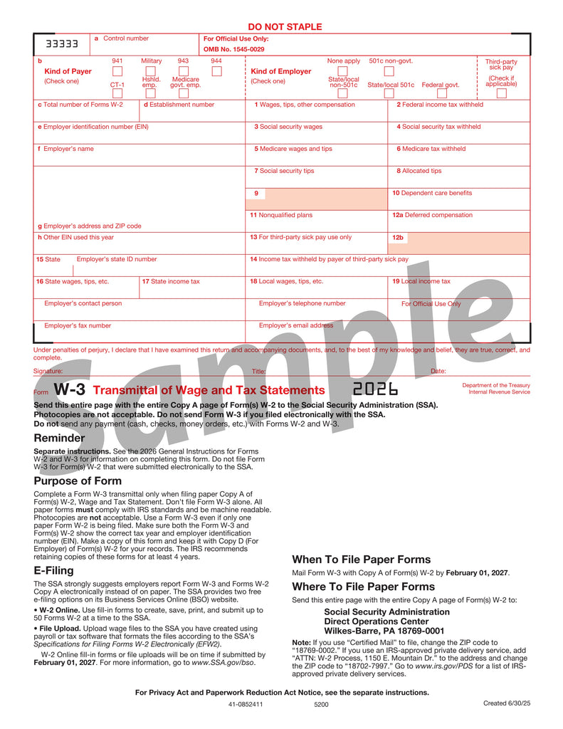 W-3 Transmittal of Income