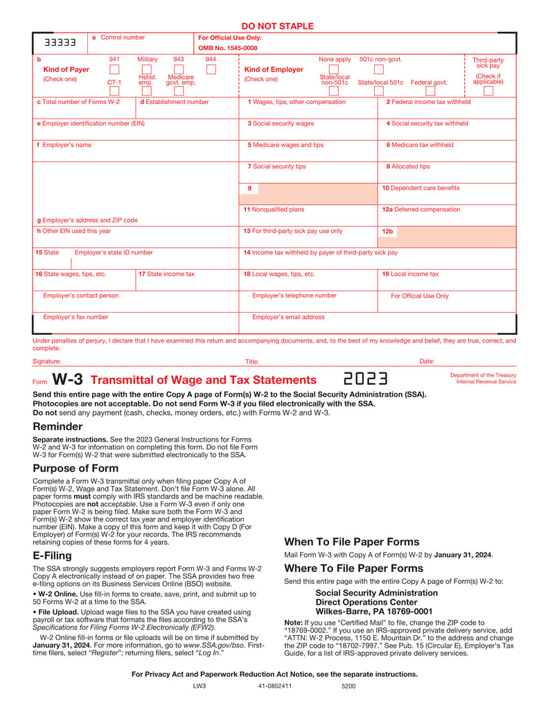 W-3 Transmittal of Income