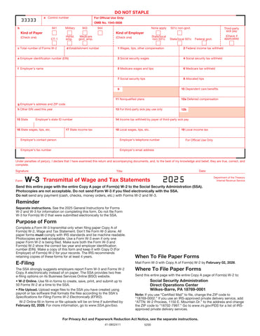 W-3 Transmittal of Income