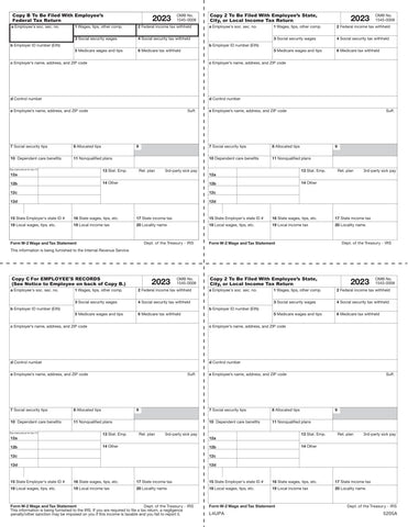 W-2, 4-Up Box, Employee Copy B,C,2 and 2 or Extra Copy (P Style)