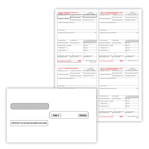 W-2, 4-Up Box, Employee Copy B,C,2 and 2 or Extra Copy with Envelopes