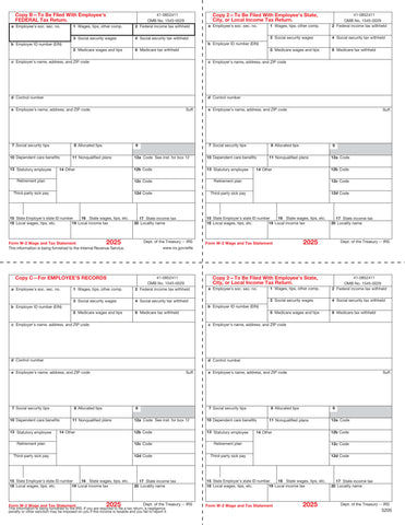 W-2, 4-Up Box, Employee Copy B,C,2 and 2 or Extra Copy