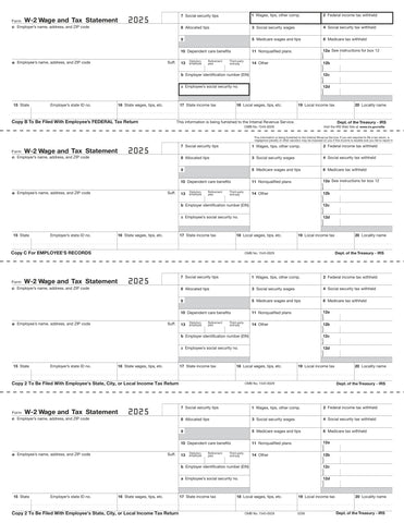 W-2, 4-Up Horizontal, Employee Copy B,C,2,2 or Extra Copy