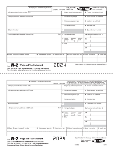 W-2, 2-Up, Employee Copy B and C Combined