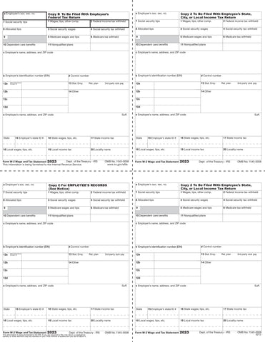 W-2, 4-Up Box, Employee Copy B,C,2 and 2 or Extra Copy (T Style)