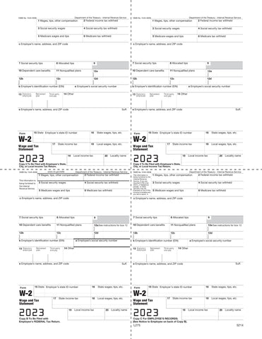 W-2, 4-Up Box, Employee Copy B,C,2 and 2 or Extra Copy (M Style)