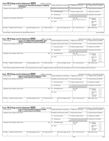 W-2, 4-Up Horizontal, Employee Copy B,C,2,2 or Extra Copy (N Style)
