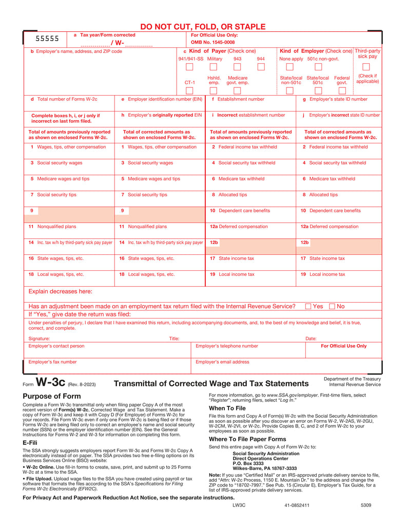 W-3C Transmittal of Corrected Income and Tax Statement
