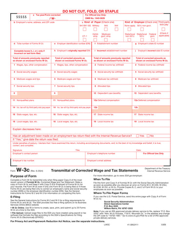 W-3C Transmittal of Corrected Income and Tax Statement