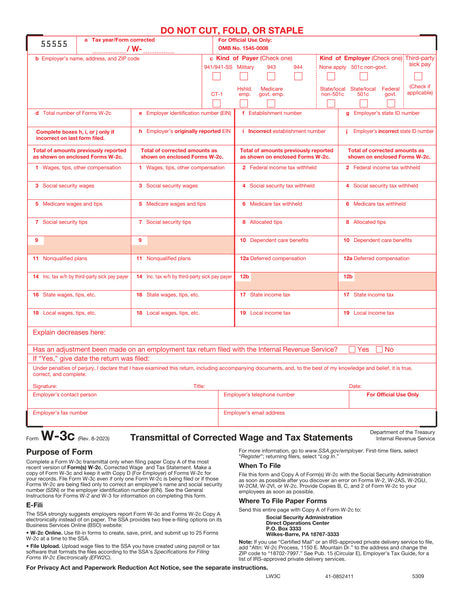 W-3C Transmittal for W-2C – W-2TaxForms.com